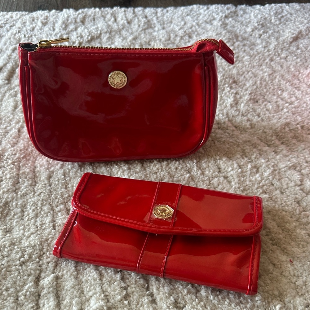 Red Patent Leather make up bag set